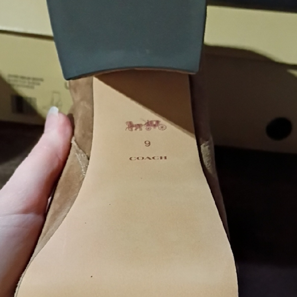 Coach Tan Suede Platform Block Heel Ankle Boots - Picture 4 of 5